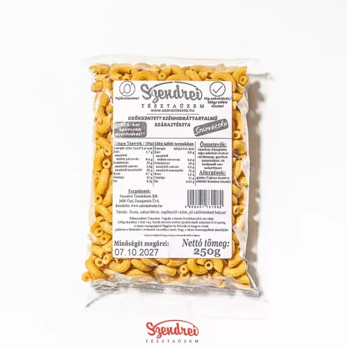 Csökkentett Szénhidráttartalmú Szarvacska 250gr. - Szendrei Száraztészta